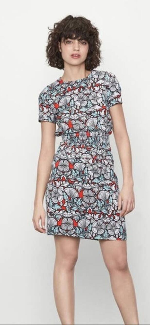 Maje Relia Smocked Waist Printed Mini Dress Womens Small Size 1 Multicolor Short